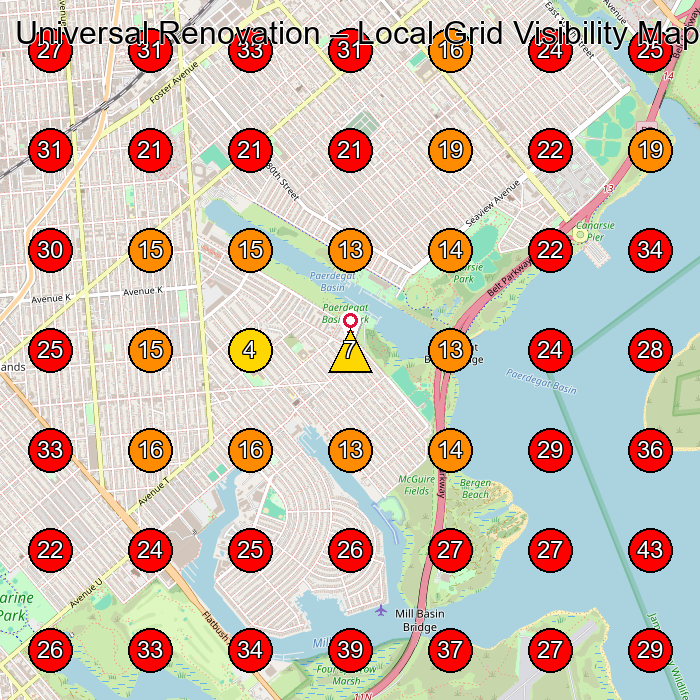 Universal Renovation GeoGrid visibility map for General Contractor in Brooklyn